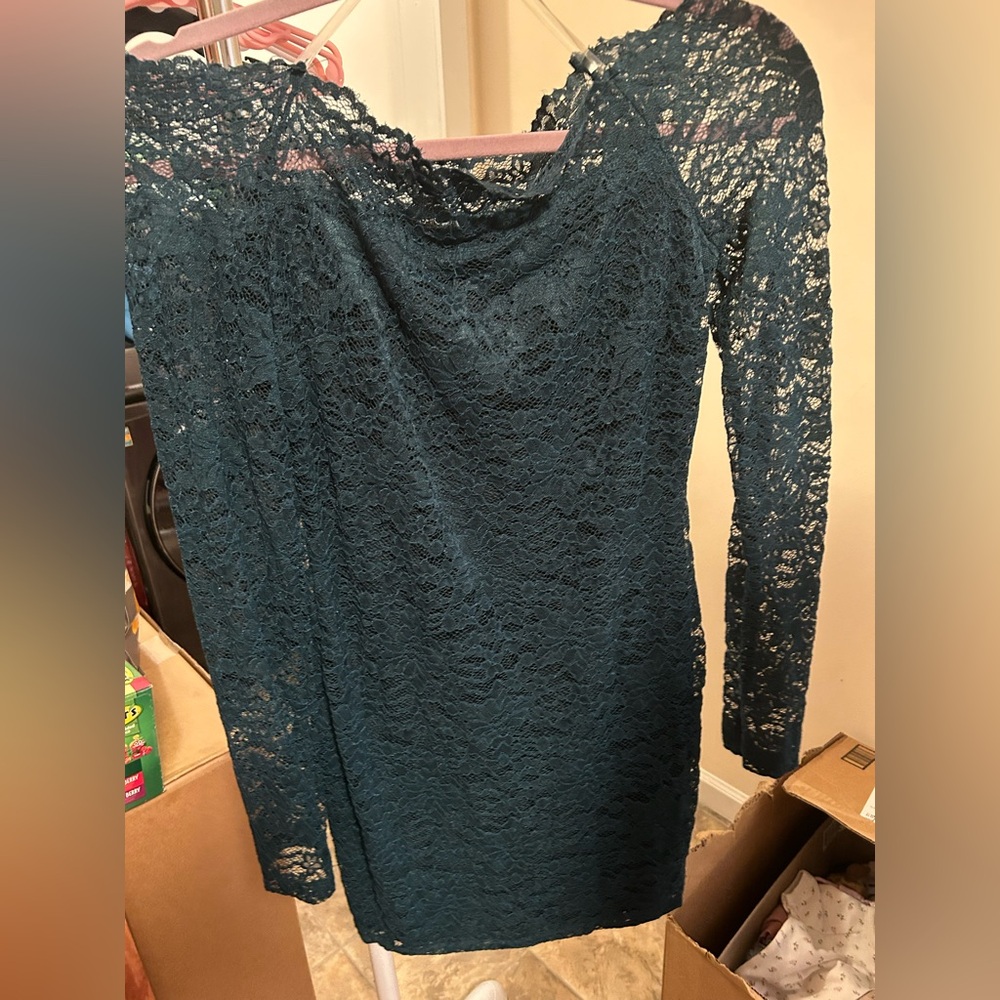 Green Off the Shoulder Cocktail Dress